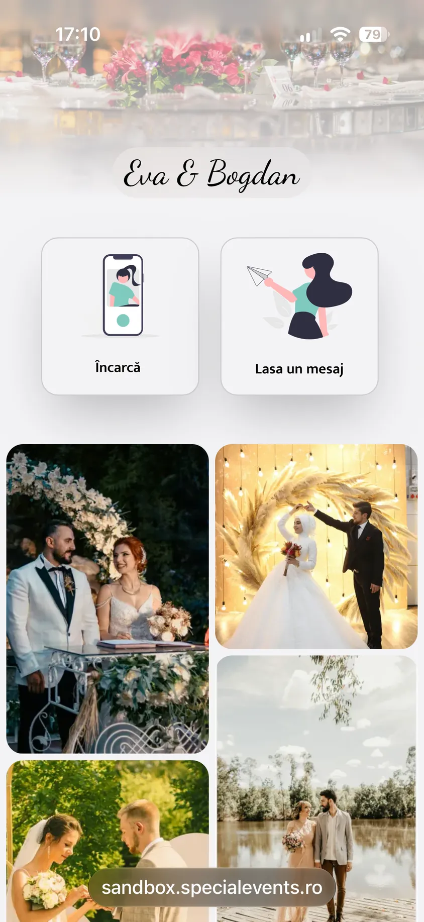 Interfață încărcare fotografii și clipuri de către invitați fără cont